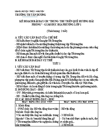 Giáo án Giáo dục địa phương Lớp 1 - Chủ đề: Trung thu trên quê hương Hải Phòng