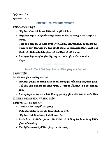 Giáo án Hoạt động trải nghiệm, hướng nghiệp Khối 8 (Kết nối tri thức) - Chủ đề 1: Em với nhà trường