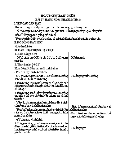 Giáo án Hoạt động trải nghiệm Lớp 1 (Kết nối tri thức) - Bài 17: Hàng xóm nhà em (Tiết 2)