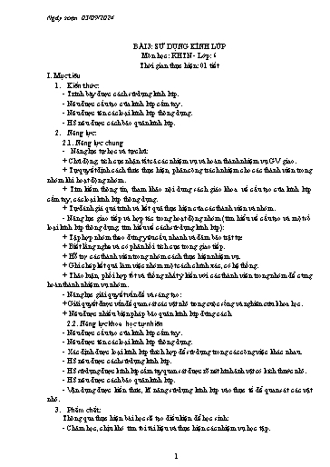 Giáo án Khoa học tự nhiên Lớp 6 - Bài 3: Sử dụng kính lúp - Năm học 2024-2025