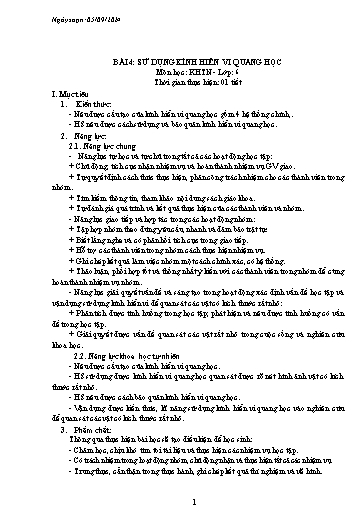 Giáo án Khoa học tự nhiên Lớp 6 - Bài 4: Sử dụng kính hiển vi quang học - Năm học 2024-2025