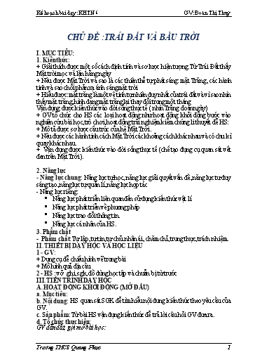Giáo án Khoa học tự nhiên Lớp 6 - Chủ đề: Trái đất và bầu trời - Đoàn Thị Thúy