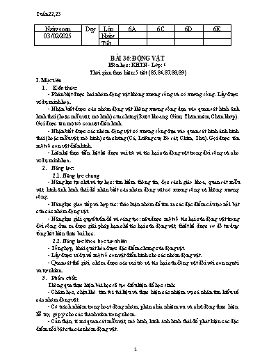 Giáo án Khoa học tự nhiên Lớp 6 - Tuần 22+23, Bài 36: Động vật (5 Tiết)