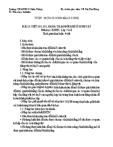 Giáo án Khoa học tự nhiên Lớp 7 (Cánh diều) - Tuần 26, Bài 23: Trao đổi khí ở sinh vật