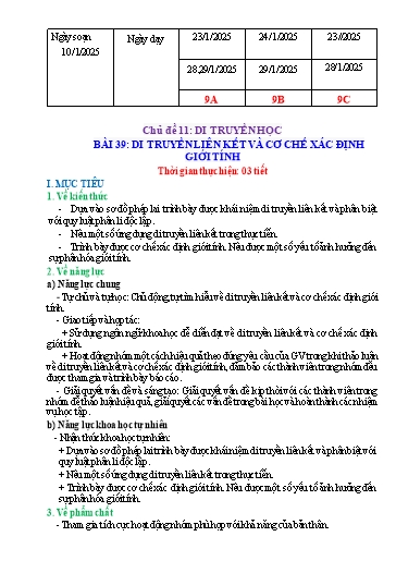 Giáo án Khoa học tự nhiên Lớp 9 (Cánh diều) - Chủ đề 11: Di truyền học - Bài 39: Di truyền liên kết và cơ chế xác định giới tính - Năm học 2024-2025