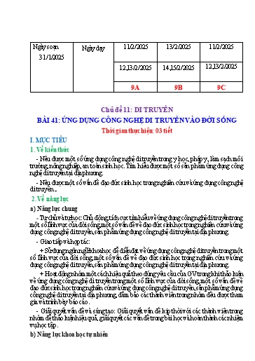 Giáo án Khoa học tự nhiên Lớp 9 (Cánh diều) - Chủ đề 11: Di truyền - Bài 41: Ứng dụng công nghệ di truyền đời sống - Năm học 2024-2025