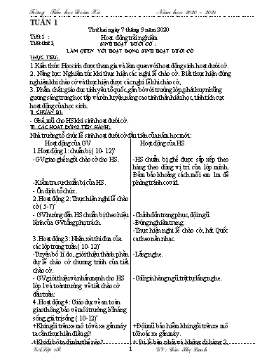 Giáo án Lớp 1 - Tuần 1 - Năm học 2020-2021 - Trường Tiểu học Đoàn Xá