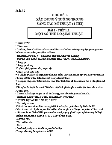 Giáo án Mĩ thuật Lớp 6 - Chủ đề 1: Xây dựng ý tưởng trong sáng tác Mĩ thuật - Tiết 1+2, Bài 1: Một số thể loại Mĩ thuật