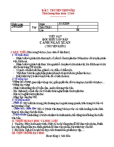 Giáo án Ngữ văn Lớp 9 (Cánh diều) - Tiết 16+17: Đọc hiểu văn bản Cảng ngày xuân - Năm học 2024-2025