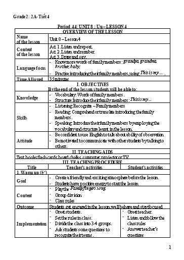 Giáo án Tiếng Anh Lớp 2 - Period 44, Unit 8: U, u (Lesson 4)