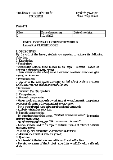 Giáo án Tiếng Anh Lớp 7 (Global success) - Unit 9: Festivals around the world - Period 71, Lesson 3: A closer look 2 - Phạm Công Thành