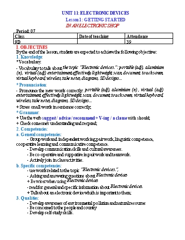Giáo án Tiếng Anh Lớp 9 (Global success) - Unit 11: Electronic devices - Period 87, Lesson 1: Getting started