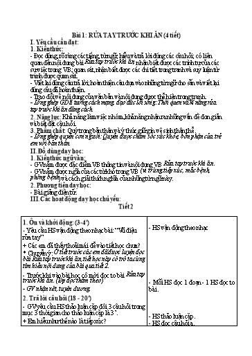 Giáo án Tiếng Việt Lớp 1 (Kết nối tri thức) - Bài 1: Rửa tay trước khi ăn (4 Tiết)