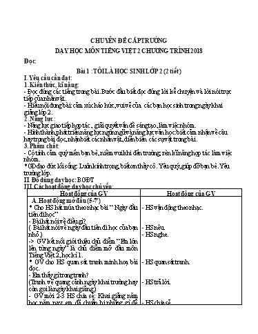 Giáo án Tiếng Việt Lớp 2 (Đọc) Sách Kết nối tri thức - Bài 1: Tôi là học sinh lớp 2 (2 Tiết) - Năm học 2024-2025 - Nguyễn Thị Diễm