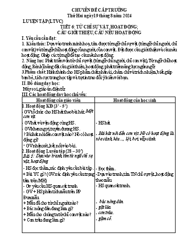 Giáo án Tiếng Việt Lớp 2 (Luyện từ và câu) Sách Kết nối tri thức - Tiết 6: Từ ngữ chỉ sự vật, hoạt động. Câu giới thiệu, câu nêu hoạt động - Năm học 2024-2025 - Bùi Thị Hạnh