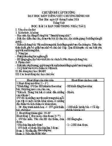 Giáo án Tiếng Việt Lớp 3 (Đọc) Sách Kết nối tri thức - Bài 24: Bạn nhỏ trong nhà (Tiết 1) - Năm học 2024-2025 - Vũ Thị Thoan