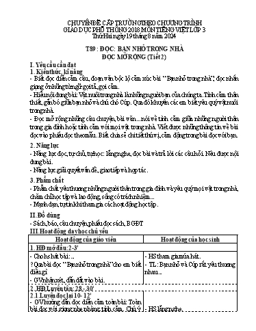Giáo án Tiếng Việt Lớp 3 (Đọc) Sách Kết nối tri thức - Tiết 89, Bài: Bạn nhỏ trong nhà. Đọc mở rộng (Tiết 2) - Năm học 2024-2025 - Vũ Thị Mỹ
