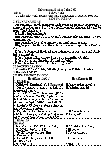 Giáo án Tiếng Việt Lớp 3 - Tiết 4: Luyện tập Viết đoạn văn nêu tình cảm, cảm xúc đối với 1 người bạn - Năm học 2022-2023