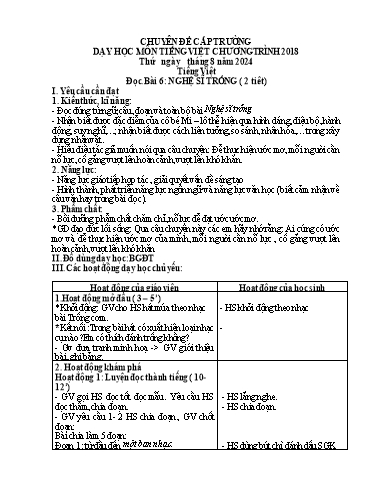 Giáo án Tiếng Việt Lớp 4 (Đọc) Sách Kết nối tri thức - Bài 6: Nghệ sĩ trống (2 Tiết) - Năm học 2024-2025 - Vũ Thị Thảo