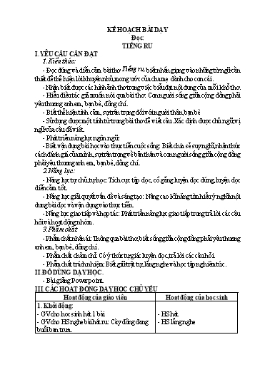 Giáo án Tiếng Việt Lớp 4 (Đọc) Sách Kết nối tri thức - Bài: Tiếng ru - Trần Quang Vinh