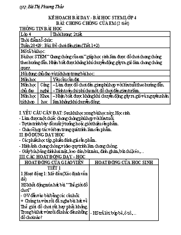 Giáo án Tiếng Việt Lớp 4 (Kết nối tri thức) - Bài: Chong chóng của em (2 Tiết) - Bùi Thị Phương Thảo