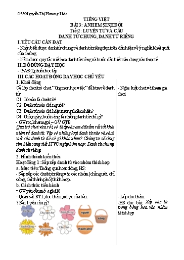 Giáo án Tiếng Việt Lớp 4 (Luyện từ và câu) Sách Kết nối tri thức - Bài 3, Tiết 2: Danh từ chung, danh từ riêng - Nguyễn Thị Phương Thảo