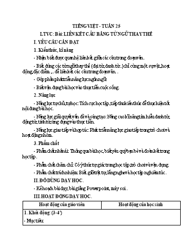 Giáo án Tiếng Việt Lớp 5 (Luyện từ và câu) Sách Kết nối tri thức - Tuần 25, Bài: Liên kết câu bằng từ ngữ thay thế