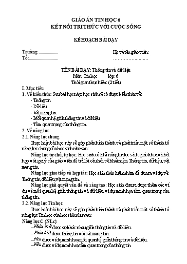 Giáo án Tin học 6 (Kết nối tri thức)