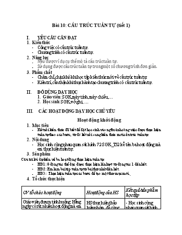 Giáo án Tin học Lớp 5 (Kết nối tri thức) - Bài 10: Cấu trúc tuần tự (Tiết 1)
