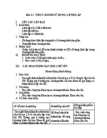 Giáo án Tin học Lớp 5 (Kết nối tri thức) - Bài 12: Thực hành sử dụng lệnh lặp