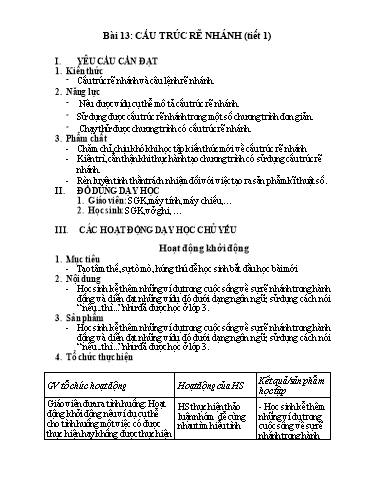 Giáo án Tin học Lớp 5 (Kết nối tri thức) - Bài 13: Cấu trúc rẽ nhánh (Tiết 1)