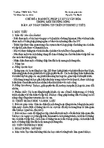 Giáo án Tin Học Lớp 6 (Kết nối tri thức) - Chủ đề 4: Đạo đức, pháp luật và văn hóa trong môi trường sống - Bài 9: An toàn thông tin trên Internet (2 Tiết) - Nguyễn Thị Hạnh