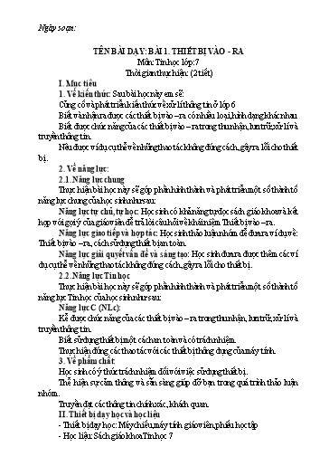 Giáo án Tin học Lớp 7 (Kết nối tri thức) - Bài 1: Thiết bị vào - Ra