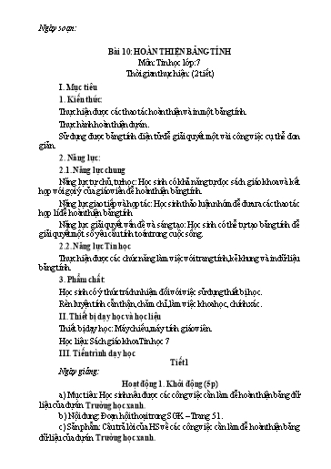 Giáo án Tin học Lớp 7 (Kết nối tri thức) - Bài 10: Hoàn thiện bảng tính