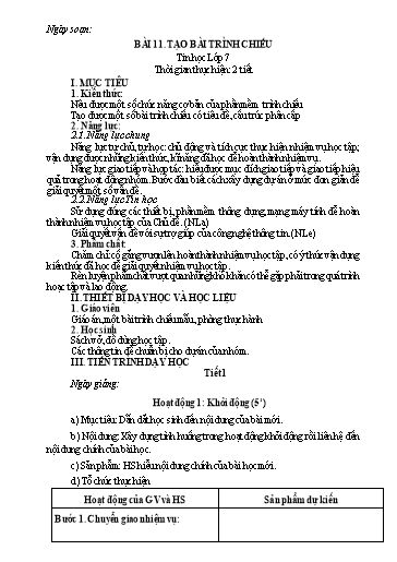 Giáo án Tin học Lớp 7 (Kết nối tri thức) - Bài 11: Tạo bài trình chiếu