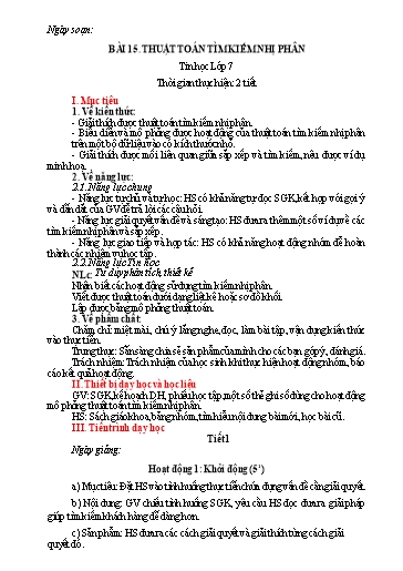 Giáo án Tin học Lớp 7 (Kết nối tri thức) - Bài 15: Thuật toán tìm kiếm nhị phân