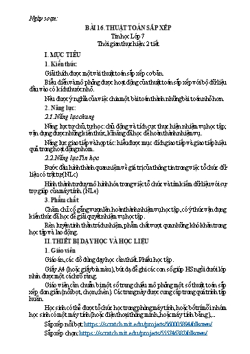 Giáo án Tin học Lớp 7 (Kết nối tri thức) - Bài 16: Thuật toán sắp xếp