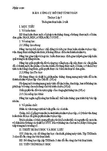 Giáo án Tin học Lớp 7 (Kết nối tri thức) - Bài 8: Công cụ hỗ trợ tính toán