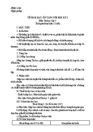 Giáo án Tin học Lớp 7 (Kết nối tri thức) - Bài: Ôn tập cuối học kì I