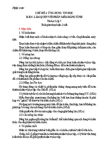 Giáo án Tin học Lớp 7 (Kết nối tri thức) - Chủ đề 4: Ứng dụng tin học - Bài 6: Làm quen với phần mềm bảng tính