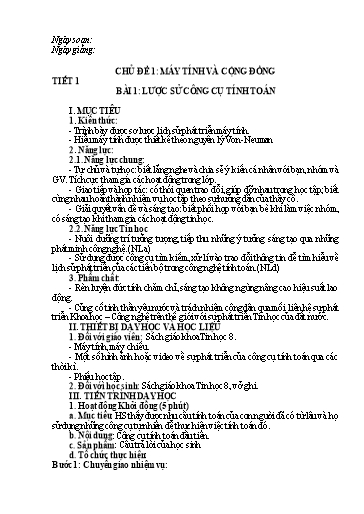 Giáo án Tin học Lớp 8 (Kết nối tri thức) - Chủ đề 1: Máy tính và cộng đồng