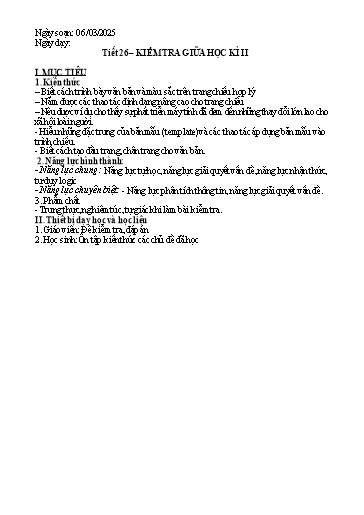 Giáo án Tin học Lớp 8 - Tiết 26: Kiểm tra giữa học kì II - Năm học 2024-2025