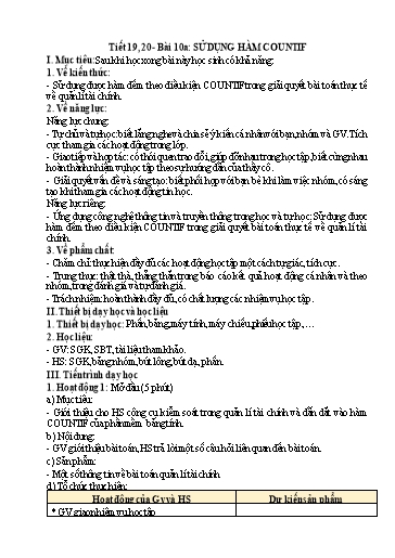 Giáo án Tin học Lớp 9 (Kết nối tri thức) - Tiết 19+20, Bài 10: Sử dụng hàm Countif