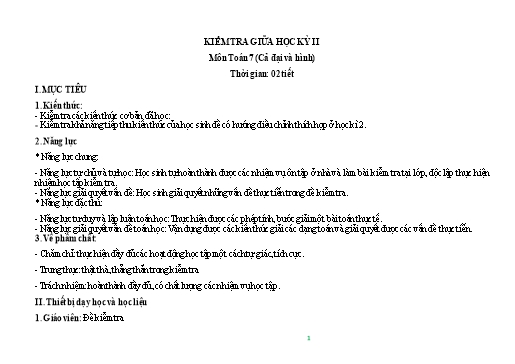 Giáo án Toán 7 - Bài: Kiểm tra giữa học kì II (2 Tiết)