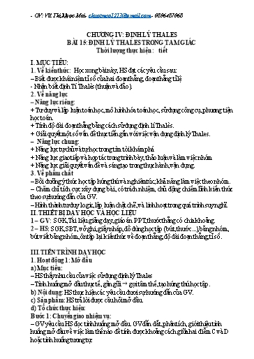 Giáo án Toán 8 (Kết nối tri thức) - Chương VI: Định lí Thales - Bài 15: Định lí Thales trong tam giác - Vũ Thị Ngọc Mai