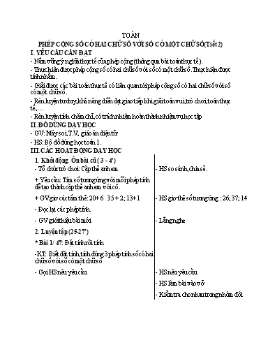 Giáo án Toán Lớp 1 (Kết nối tri thức) - Bài: Phép cộng số có 2 chữ số với số có 1 chữ số (Tiết 2)