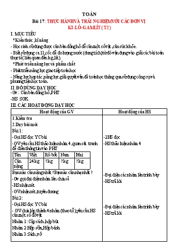 Giáo án Toán Lớp 2 - Tuần 10