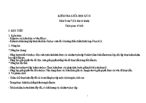 Giáo án Toán Lớp 7 - Bài: Kiểm tra giữa học kì II (2 Tiết)