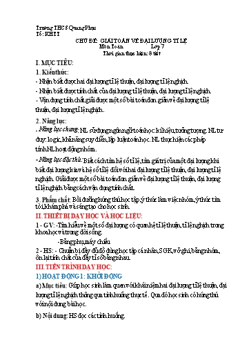 Giáo án Toán Lớp 7 (Kết nối tri thức) - Chủ đề: Giải Toán về đại lượng tỉ lệ - Trường THCS Quang Phục
