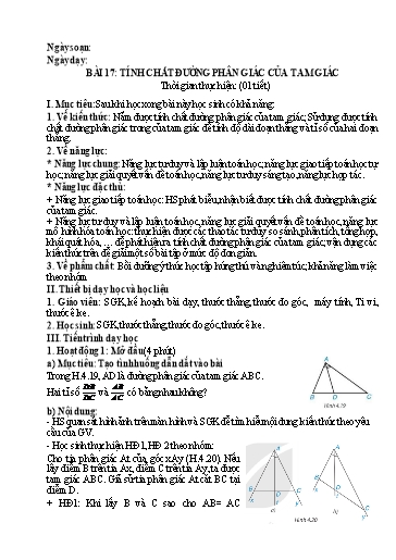 Giáo án Toán Lớp 8 (Kết nối tri thức) - Bài 17: Tính chất đường phân giác của tam giác